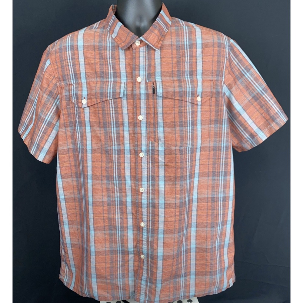 LL Bean SunSmart Cool Weave Shirt Mens Large Red Blue Plaid UPF 50 Hike Outdoor